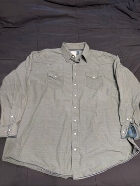 Panhandle Rough Stock Green Micro-Check Long-Sleeve Casual Button-Down Shirt